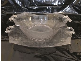 Vintage Etched Glass Serving Bowl And Platter