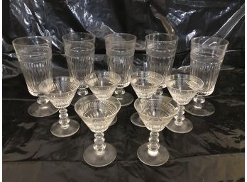 Vintage Etched Crystal Glass Set Including 6 Cordial And 5 Goblets
