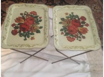 Pair Of Vintage Floral Folding Tray Tables