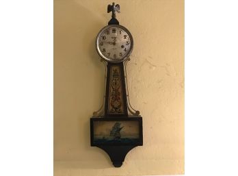 Ingraham Banjo  8 Day Wall Clock With Eagle Finial- Needs Resoration
