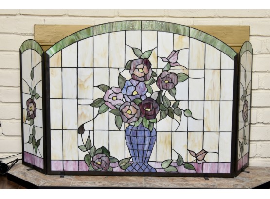 Stained Glass Fireplace Screen With Back Light