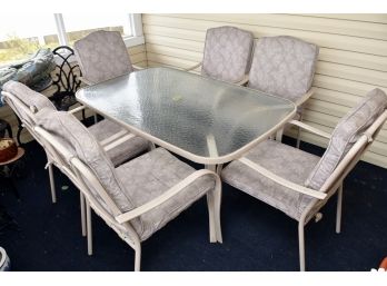 Aluminum Outdoor Glass Table And 6 Chairs With Cushions
