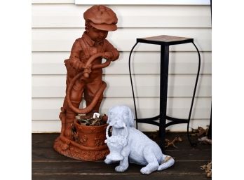Boy And Dog Outdoor Figurine