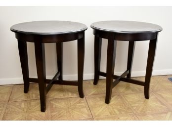 Pair Of Dark Mahogany Stained 21' Round Side Tables