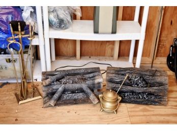 Pair Of Fake Fireplace Logs And Fireplace Tools