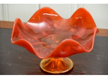 Gorgeous Free Form Orange Pedestal Dish