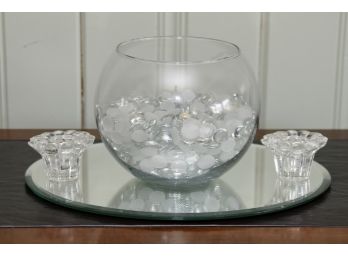 Mirror Tray Centerpiece With Candle Holders