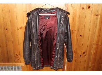 Damselle Women's Small Fur Hood Leather Jacket