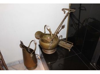 Brass Fireplace Wood And Tool Holders