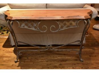 Demilune Pine And Wrought Iron Table 59x20x31