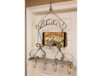 Wrought Iron Rooster Hanging Pot Rack 28w X 36t
