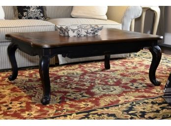 Lovely Wood Coffee Table With Toile Basket 37 X 47 X 18
