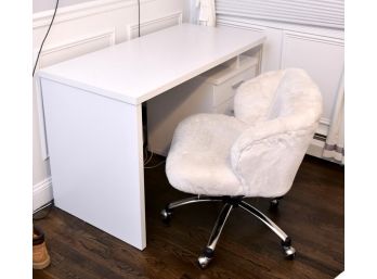 Lovely White Desk With Fuzzy Chair 48 X 24 X 30