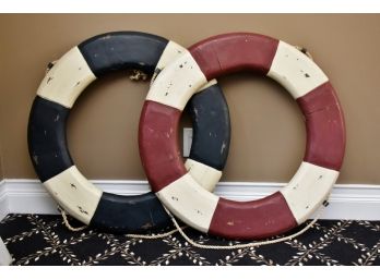 Pair Of Wooden 32 Inch Round Life Buoy Rings