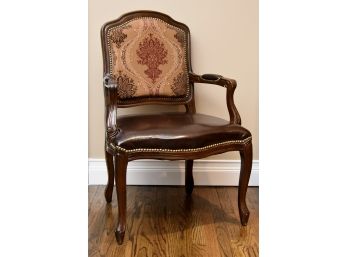 Nailhead Leather Side Chair Featuring Tapestry Back 26wx39t