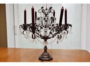 Six Candle Brass, Glass And Beaded Crystal Candelabra 24 X 24