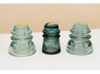 Vintage Trio Of Glass Insulators