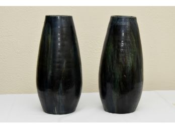 Pair Of Large Blue Drip Vases