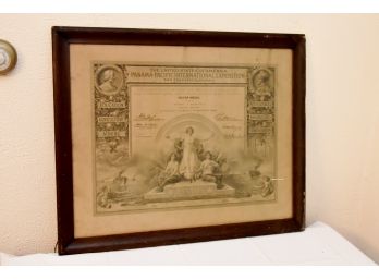 1915 Panama Pacific Exposition Silver Medal Award Certificate 27 X 22