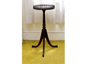 Small Round  End Table With Filagree Brass Edge 11 Round X 25 Tall