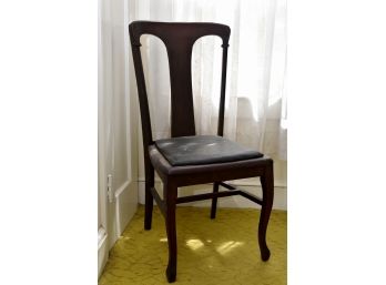 Antique Oak Side Chair With Leather Seat 18w X 39t