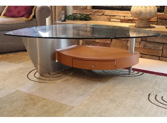Amazing Mid Century Modern Chrome And Beveled Glass Coffee Table