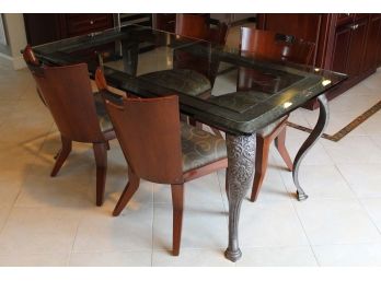 Mcm Dining Room Table With Beveled Glass Top And Rosewood Chairs
