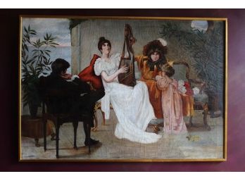 Amazing Large Portrait Of Woman Playing Harp