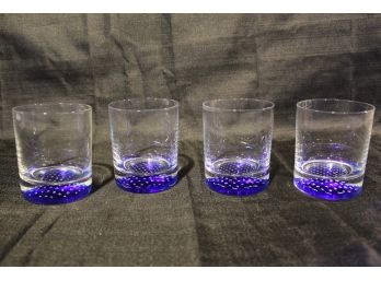 Four Blue Bottom Glass Cups