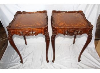 Pair Of Chippendale Carved Flame Mahogany End Tables