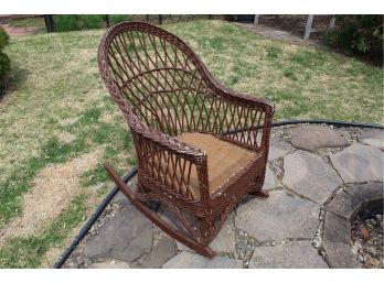 Vintage Brown Wicker Outdoor Rocking Chair