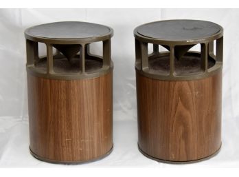 Pair Of MCM Walnut Round Speakers 9.5 X 13.5