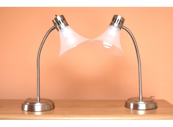 Pair Of Modern Chrome Gooseneck Table Lamps