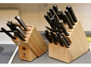 A Pair Of Kitchen Knife Blocks With Knives