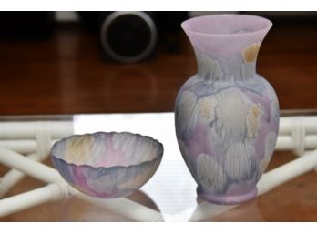 Vintage Art Glass Vase And Bowl