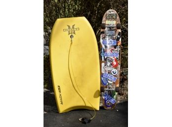 Vintage Long Board Skateboard And Boogie Board