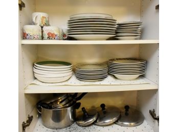 Upper Cabinet Dishes And Pots Lot
