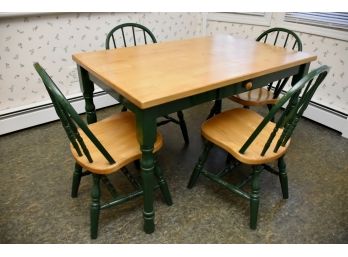 Green Painted Country Table And Four Chairs 30 X 47