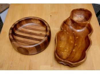 A Pair Of Handcarved Wooden Bowls