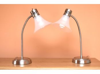 Pair Of Modern Chrome Gooseneck Table Lamps
