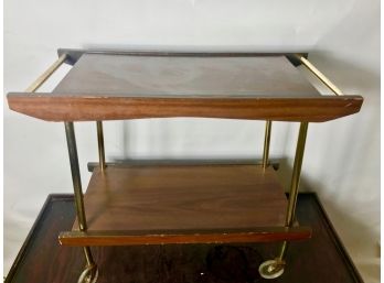 Mid Century Modern Wood & Brass Bar Serving Cart