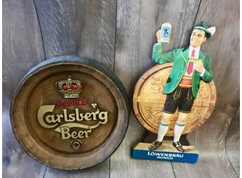 Mid Century Bar Items Carlsberg Beer & Lowenbrau Munich Signs