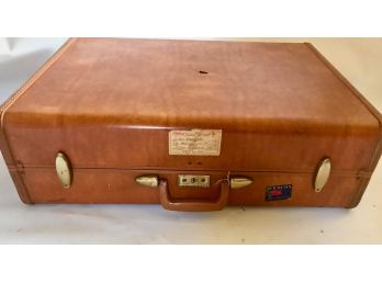 Vintage 1950's Brown Leather Samsonite Streamlite Hardshell Suitcase