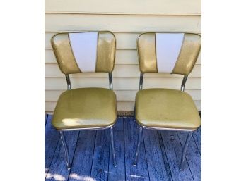 Two VintageStyle  Retro Gold And White Vinyl Kitchen Chairs
