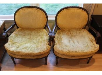 Pair Of Oval Back Federal Style Cushioned Accent Chairs
