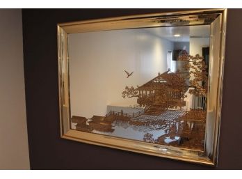 Gold Framed Mirror W/ Traditional Japanese House Design