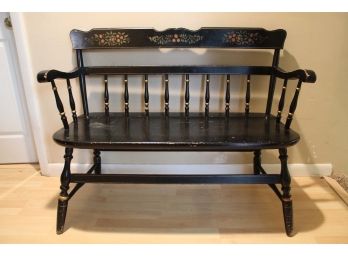 Black & Gold Floral Hitchcock Style Bench