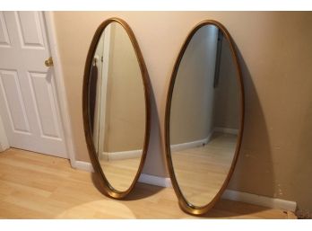 Pair Of Vintage 60's Electro Bonded Copper Oval Mirrors