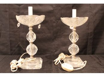 Pair Of Vintage Leviton Crystal Glass Lamps