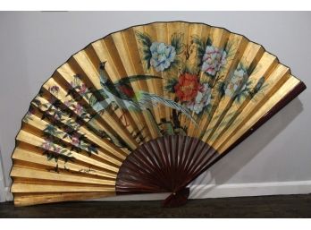 Japanese Wall Fan W/ Bird & Flower Design